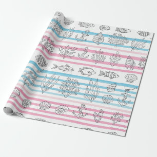 Retro Nautical Watercolor Pattern (12) Wrapping Paper