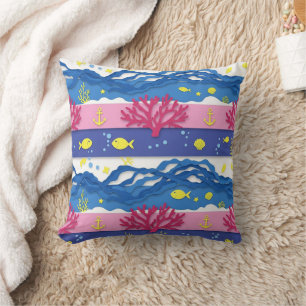 Retro Nautical Watercolor Pattern (13) Cushion