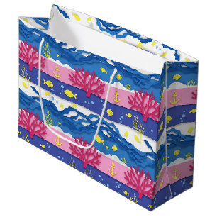 Retro Nautical Watercolor Pattern (13) Large Gift Bag