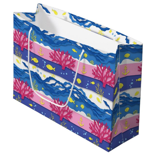 Retro Nautical Watercolor Pattern (13) Large Gift Bag (Front Angled)