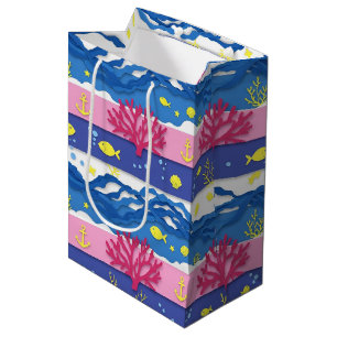 Retro Nautical Watercolor Pattern (13) Medium Gift Bag