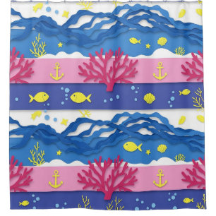 Retro Nautical Watercolor Pattern (13) Shower Curtain