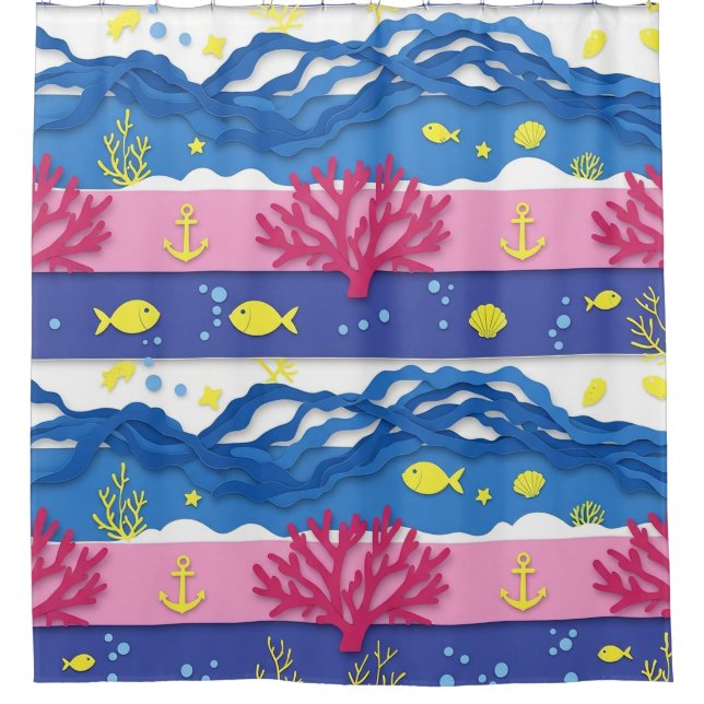 Retro Nautical Watercolor Pattern (13) Shower Curtain (Front)