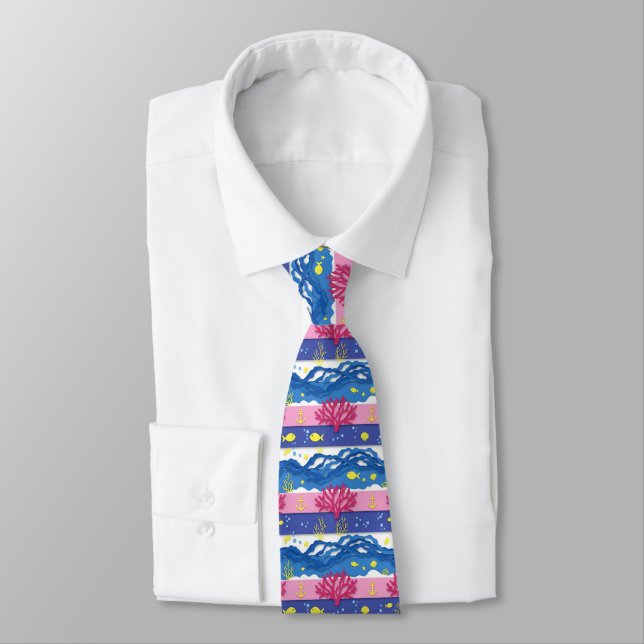 Retro Nautical Watercolor Pattern (13) Tie (Tied)