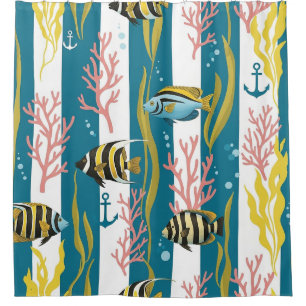 Retro Nautical Watercolor Pattern (14) Shower Curtain