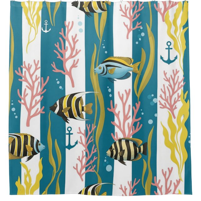 Retro Nautical Watercolor Pattern (14) Shower Curtain (Front)