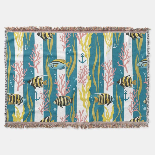 Retro Nautical Watercolor Pattern (14) Throw Blanket (Front)