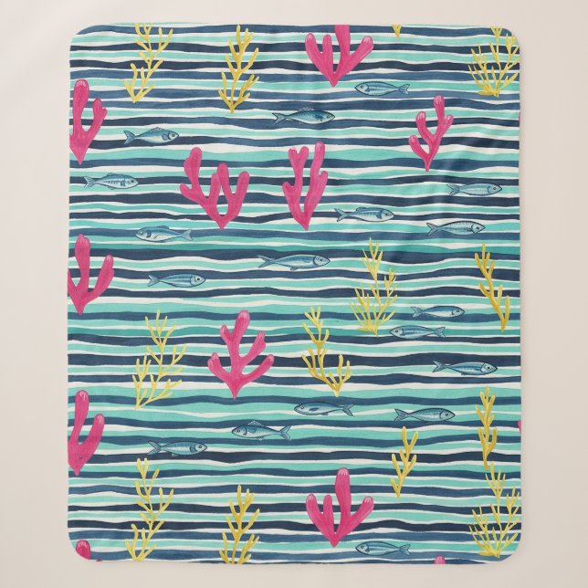 Retro Nautical Watercolor Pattern (1) Sherpa Blanket (Front)