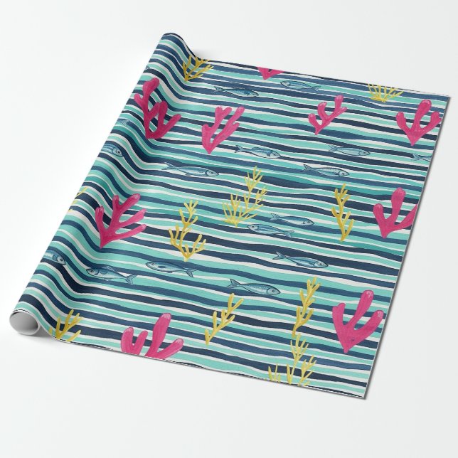 Retro Nautical Watercolor Pattern (1) Wrapping Paper (Unrolled)