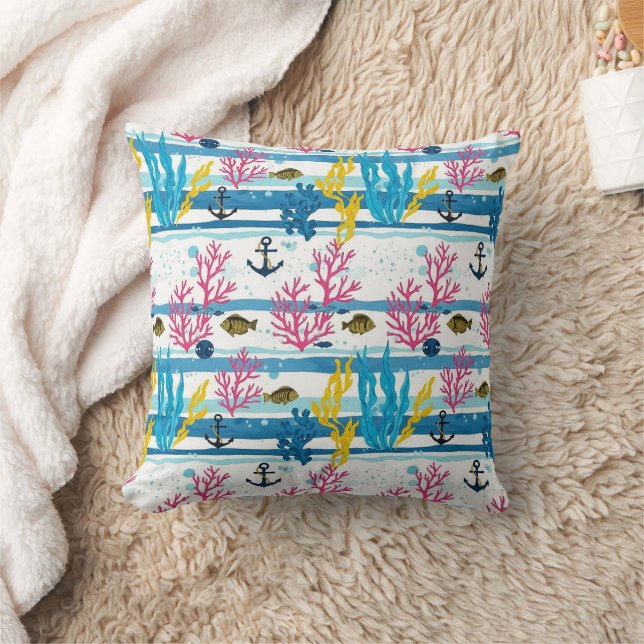 Retro Nautical Watercolor Pattern (2) Cushion (Blanket)