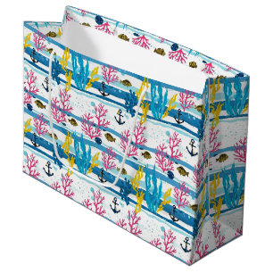 Retro Nautical Watercolor Pattern (2) Large Gift Bag
