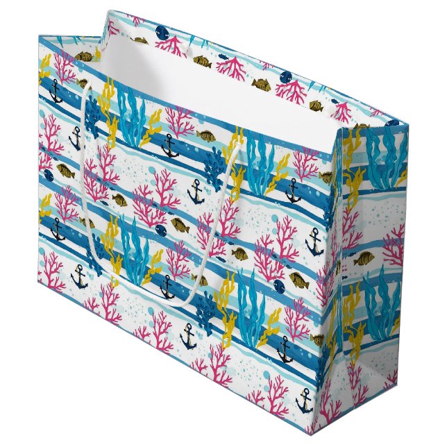 Retro Nautical Watercolor Pattern (2) Large Gift Bag (Front Angled)