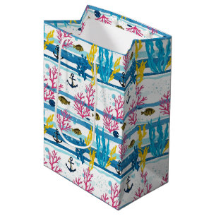 Retro Nautical Watercolor Pattern (2) Medium Gift Bag