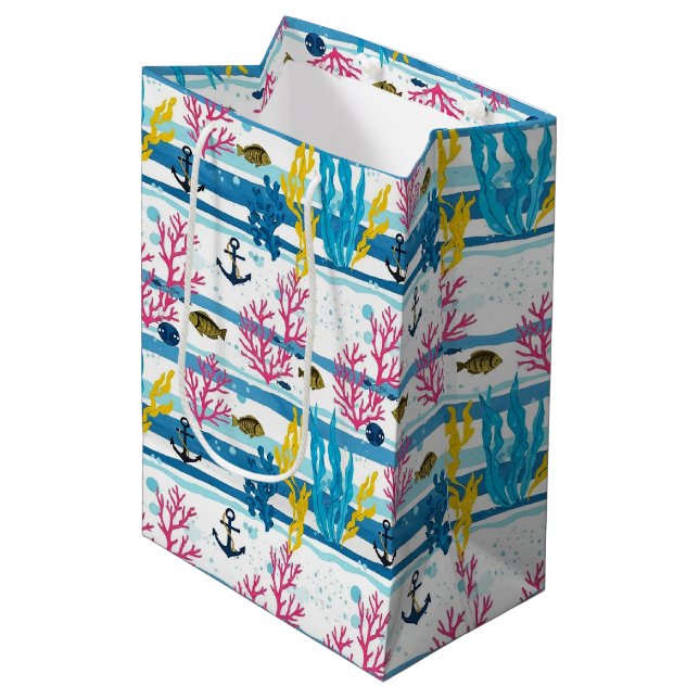Retro Nautical Watercolor Pattern (2) Medium Gift Bag (Front Angled)