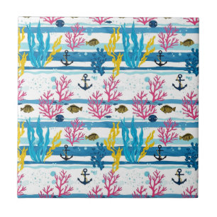 Retro Nautical Watercolor Pattern (2) Tile