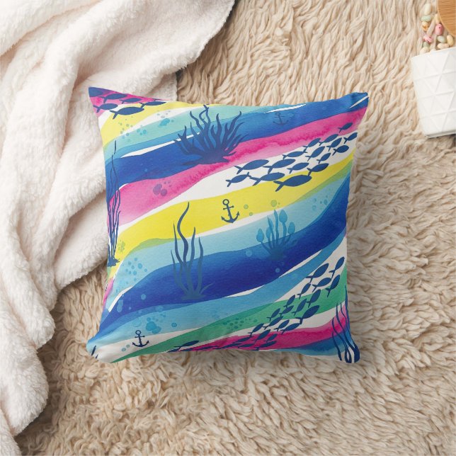 Retro Nautical Watercolor Pattern (3) Cushion (Blanket)