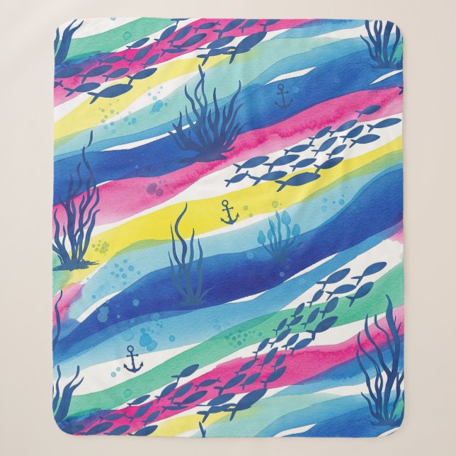 Retro Nautical Watercolor Pattern (3) Sherpa Blanket (Front)