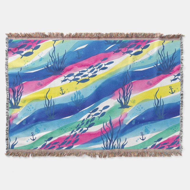 Retro Nautical Watercolor Pattern (3) Throw Blanket (Front)