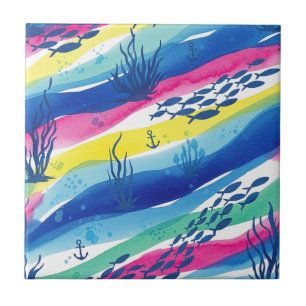 Retro Nautical Watercolor Pattern (3) Tile