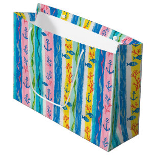 Retro Nautical Watercolor Pattern (4) Large Gift Bag