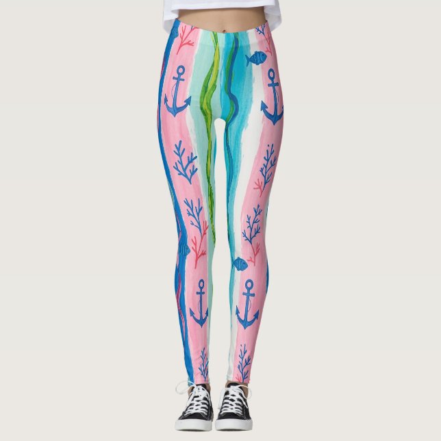 Retro Nautical Watercolor Pattern (4) Leggings (Front)