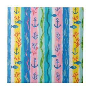 Retro Nautical Watercolor Pattern (4) Tile