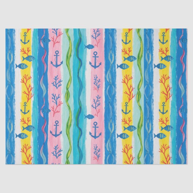 Retro Nautical Watercolor Pattern (4) Tissue Paper (Front)