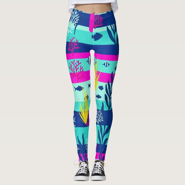 Retro Nautical Watercolor Pattern (5) Leggings (Front)