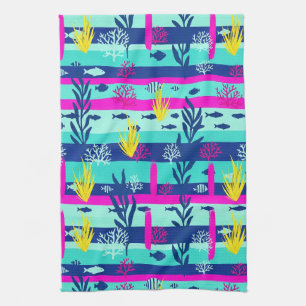 Retro Nautical Watercolor Pattern (5) Tea Towel