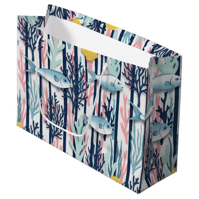 Retro Nautical Watercolor Pattern (6) Large Gift Bag (Front Angled)