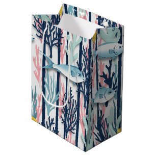 Retro Nautical Watercolor Pattern (6) Medium Gift Bag
