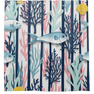 Retro Nautical Watercolor Pattern (6) Shower Curtain
