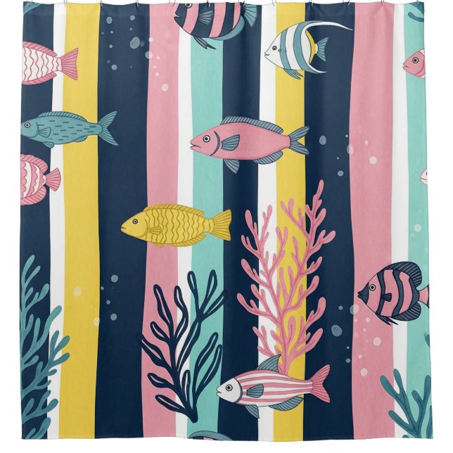 Retro Nautical Watercolor Pattern (7) Shower Curtain (Front)