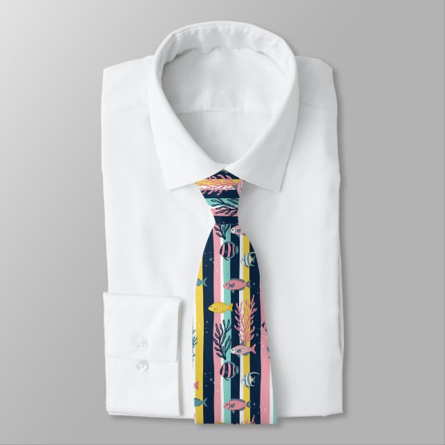 Retro Nautical Watercolor Pattern (7) Tie (Tied)