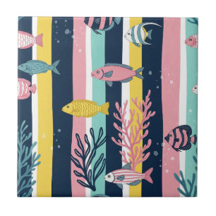 Retro Nautical Watercolor Pattern (7) Tile