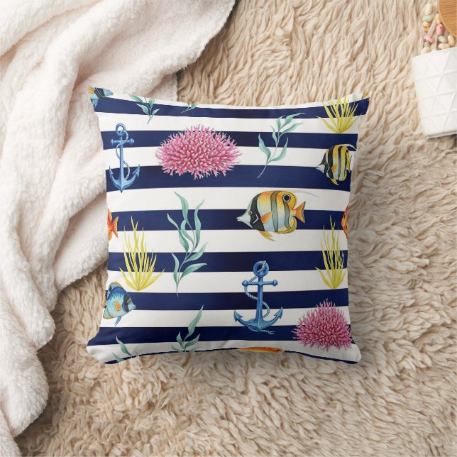 Retro Nautical Watercolor Pattern (8) Cushion (Blanket)