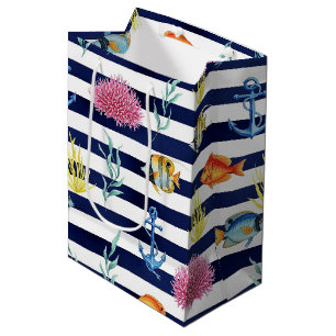 Retro Nautical Watercolor Pattern (8) Medium Gift Bag