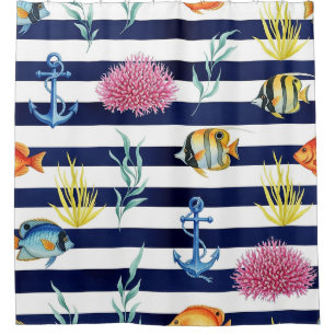 Retro Nautical Watercolor Pattern (8) Shower Curtain