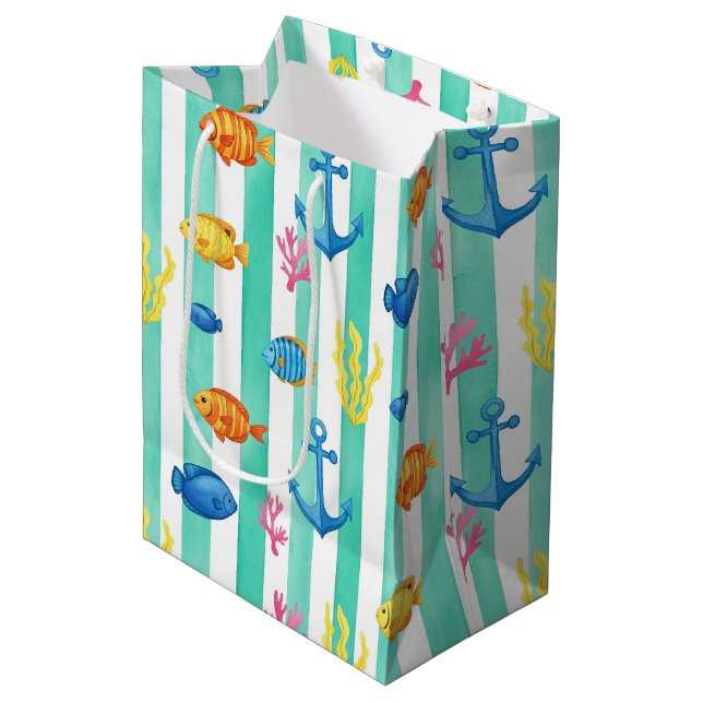 Retro Nautical Watercolor Pattern (9) Medium Gift Bag (Front Angled)