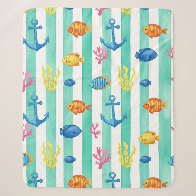 Retro Nautical Watercolor Pattern (9) Sherpa Blanket (Front)