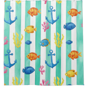 Retro Nautical Watercolor Pattern (9) Shower Curtain