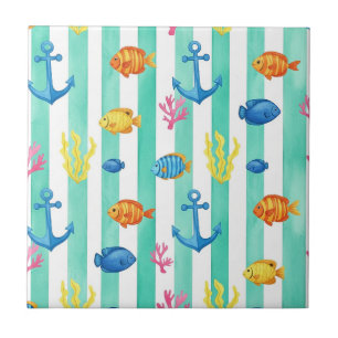 Retro Nautical Watercolor Pattern (9) Tile