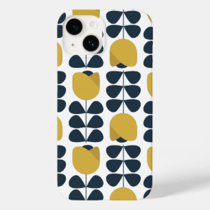 Retro Navy and Yellow Floral Pattern Case-Mate iPhone 14 Case