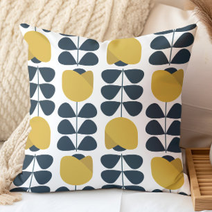 Retro Navy and Yellow Floral Pattern Cushion
