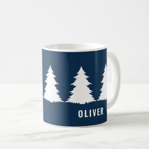Retro Navy Blue Christmas Modern Minimal Unique Coffee Mug