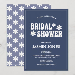 Retro Navy Blue Daisy Flower Bridal Shower Invitation