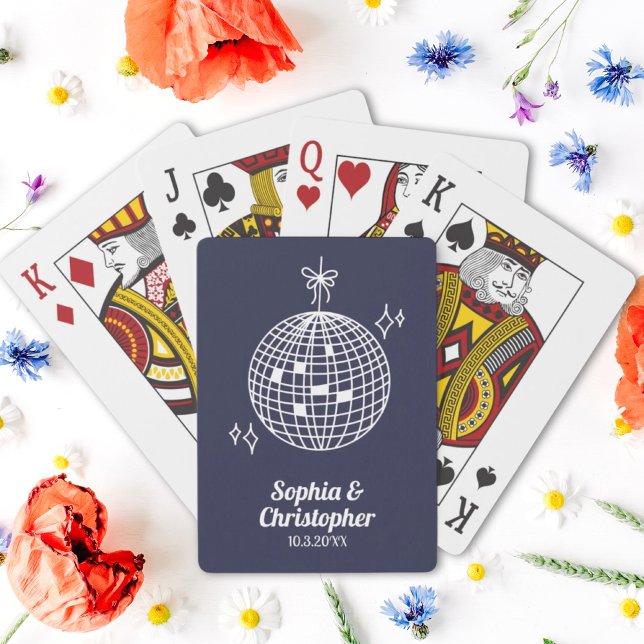 Retro Navy Blue Disco Ball Wedding Personalised Playing Cards (Retro Navy Blue Disco Ball Wedding Personalized Playing Cards
)