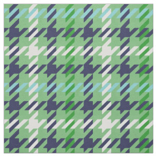 Retro navy blue green houndstooth plaid pattern fabric