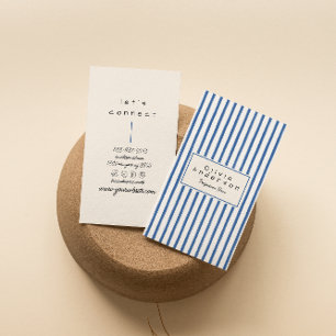Retro Navy Blue Hand Drawn Stripes Boho Unique Business Card