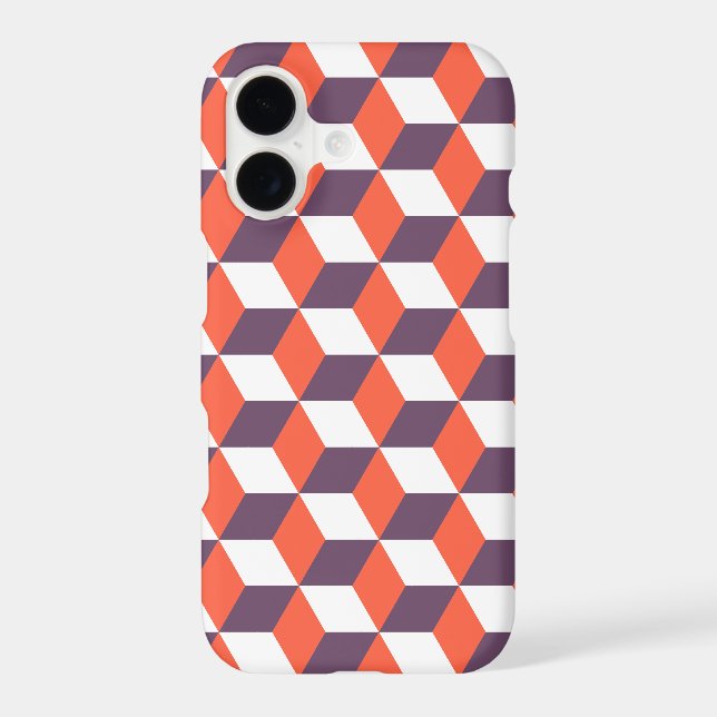 Retro Navy Blue Red Cube Modern Geometric Pattern  (Back)